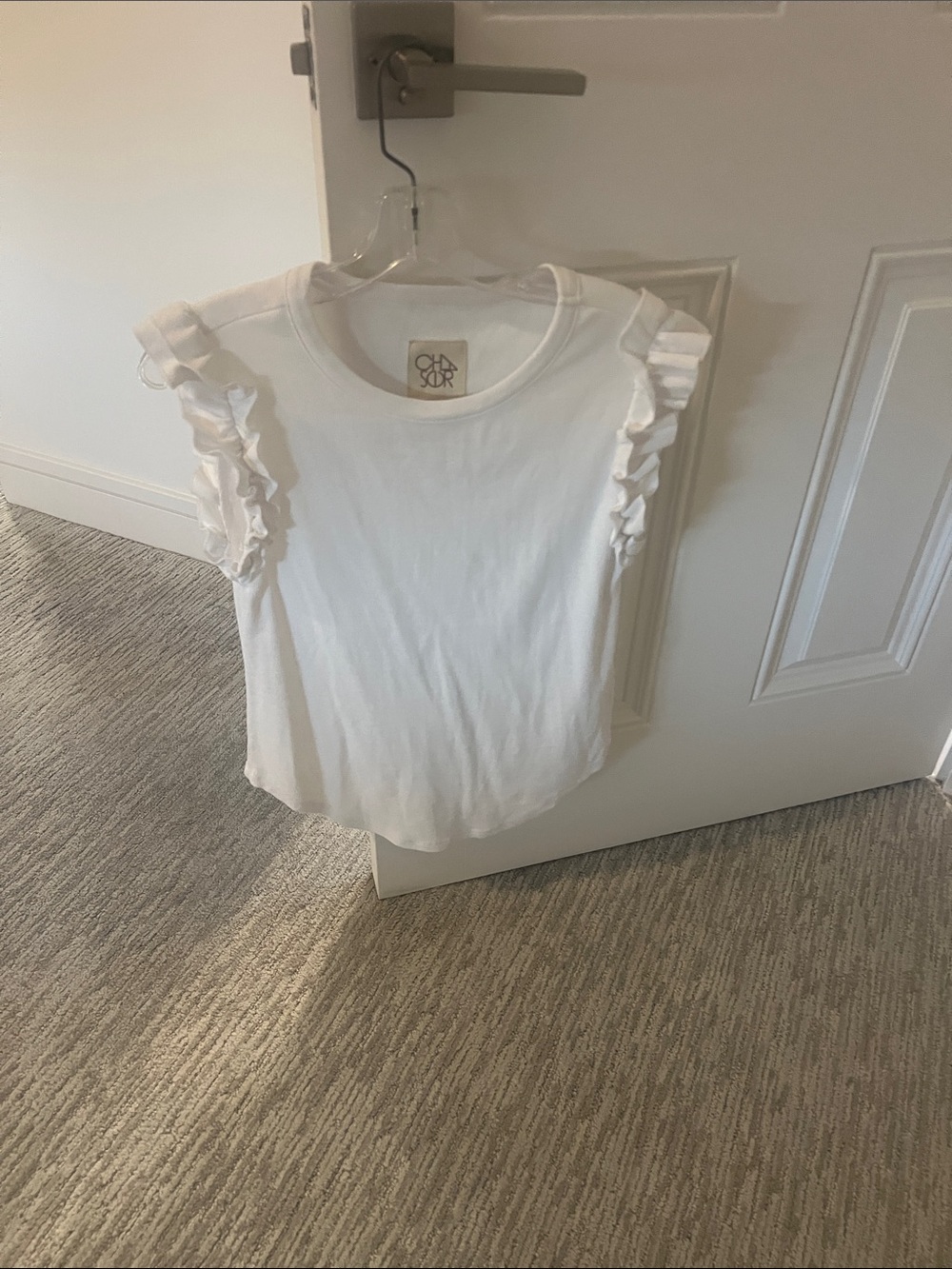 Chaser White Sleeveless Ruffle Shoulder Tank
